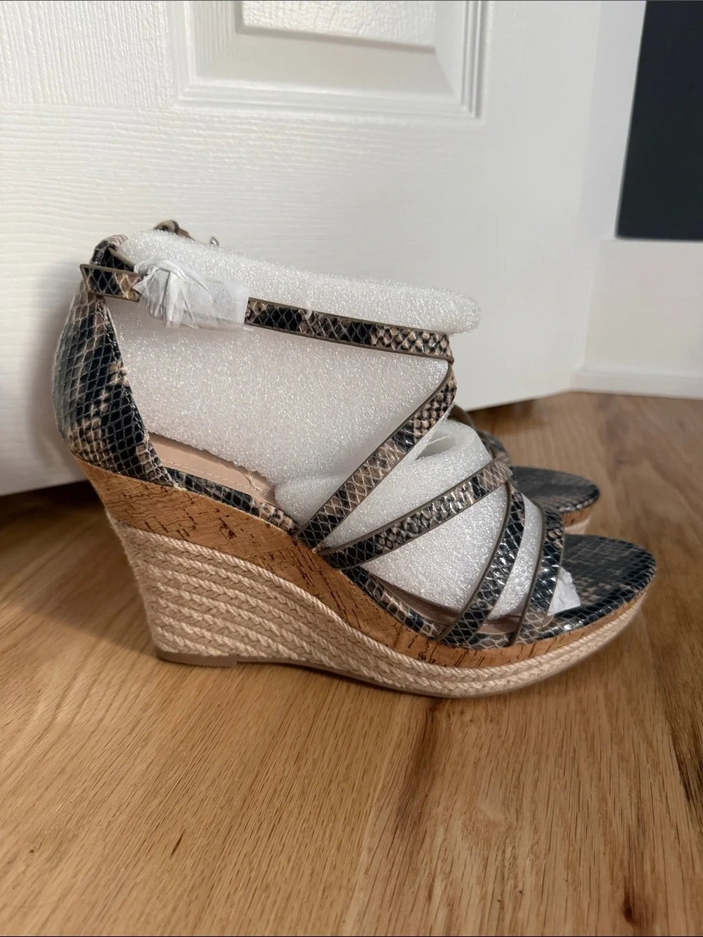 Charles By Charles David Snake-Print Wedge Sandals - Black & Tan